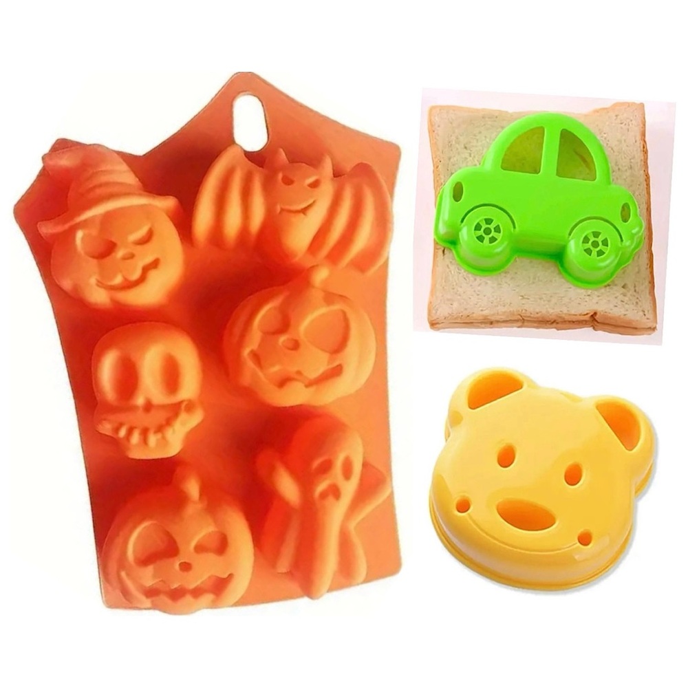 Kids Sandwich Cutter Set • Bear + Car + Halloween Mold • Fun Food Shapers